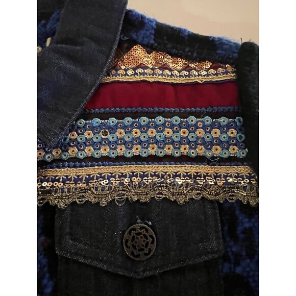Vintage 90s Desigual sequin embroidered sweater jacket glam sz 38(M) denim - Picture 6 of 12
